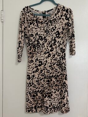 Tart Beige and Black Leopard Print Long Sleeve Dress